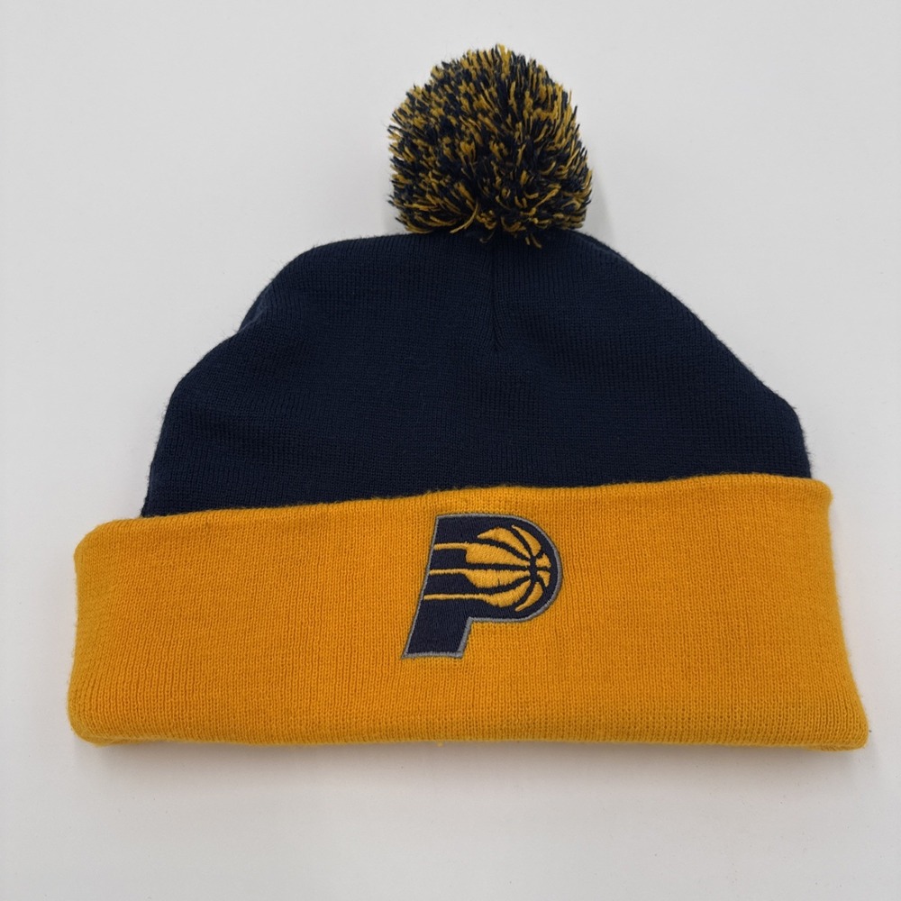 Indiana Pacers NBA Beanie Navy Gold Pom Pom Knit Hat Winter Streetwear